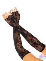 Seamless Lace Opera Length Fingerless Gloves by Leg Avenue — elegant stretch lace wrist-to-upper-arm gloves