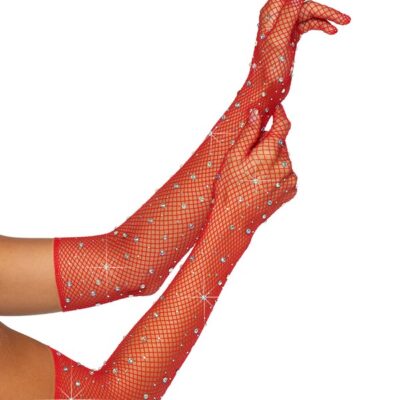 Rhinestone Fishnet Opera Length Gloves