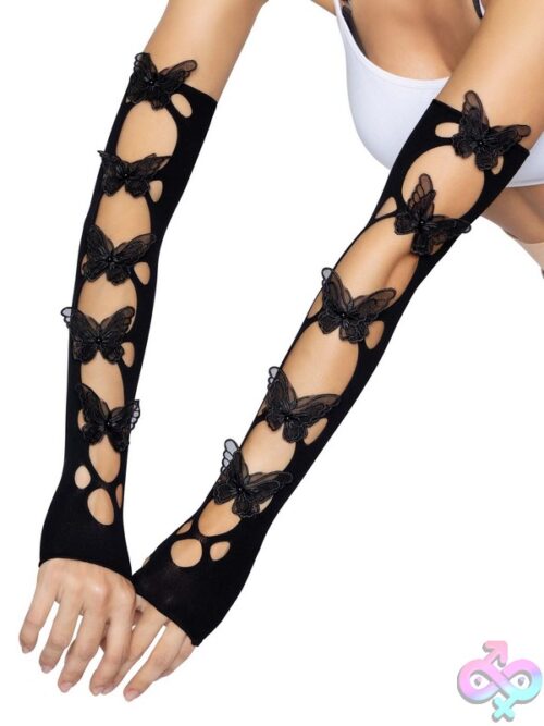 Opaque Net Cut Out Butterfly Applique Arm Warmers