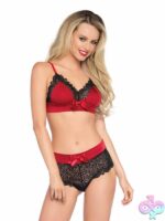 Lace Boyshorts 2 Piece Lace Trimmed Satin Spandex Bralette and Scalloped Lace Boyshorts by Leg Avenue