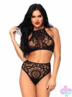Crochet Lace Halter Crop Top Strappy Back Detail and High Waist Thong Panties by Leg Avenue
