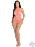 2 Piece Crochet Lace Halter Crop Top Strappy Back Detail and High Waist Thong Panties