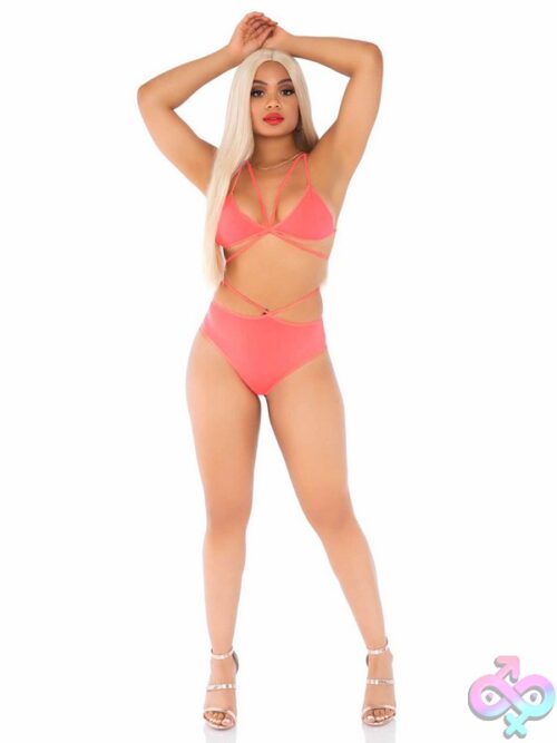 2 Piece Opaque Cage Strap Bra Top And Strappy Brazilian Briefs