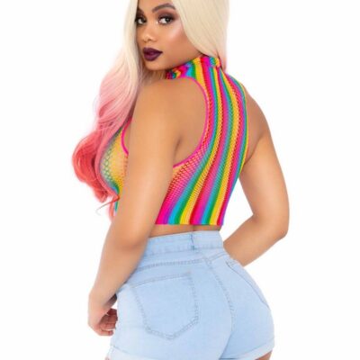 Rainbow Net High Neck Crop Top