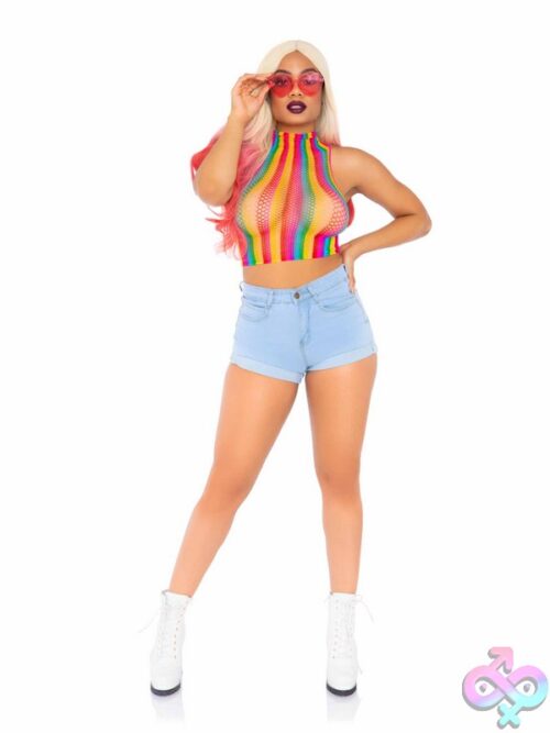 Rainbow Net High Neck Crop Top