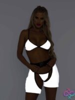 3 Piece Reflective Bikini Top G String Panty and Buckle Biker Chaps