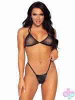 2 Piece Rhinestone Fishnet Bikini Top and G String Panty