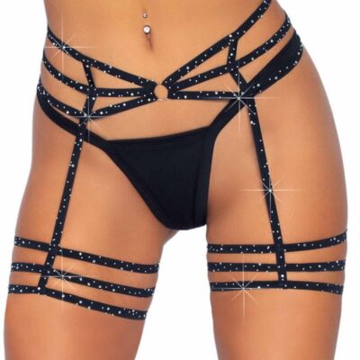 O Ring Multi Strap Rhinestone Garter Belt Detail by Leg Avenue