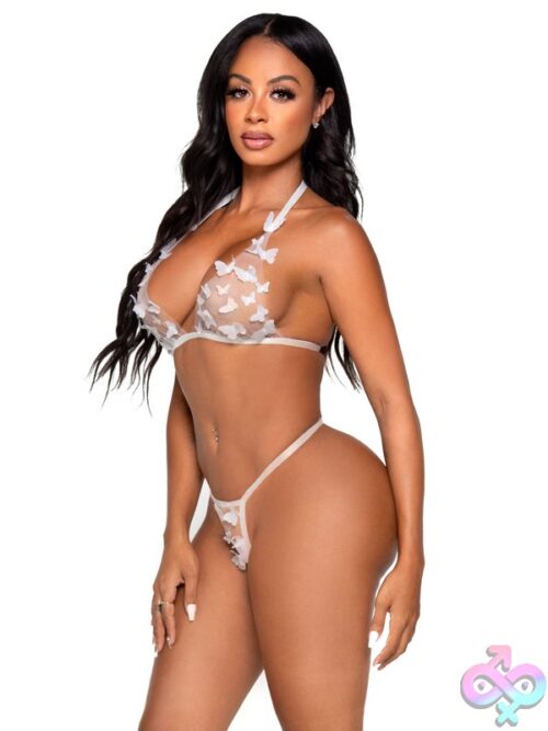2 Piece Sheer Butterfly Applique Bra Top And G String Panty