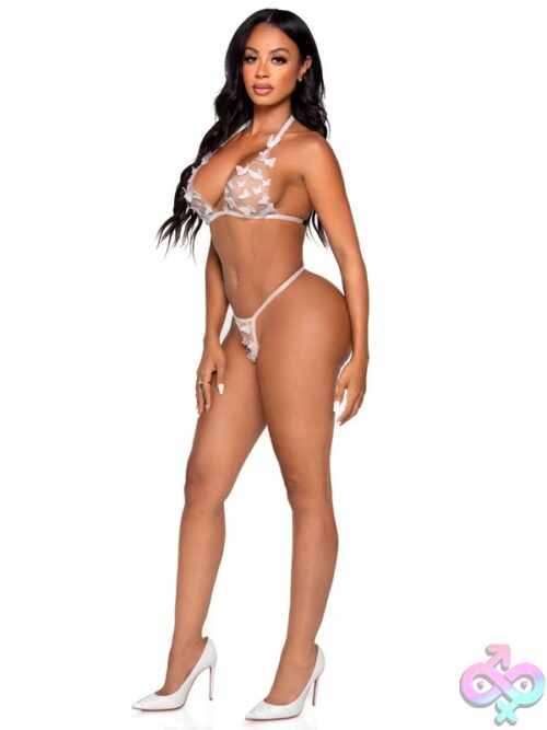 2 Piece Sheer Butterfly Applique Bra Top And G String Panty