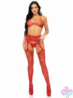 3 Piece Rhinestone Lace Bra Top G String Panty and Fishnet Garter Belt Stockings