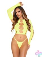2 Piece Seamless Cut Out Long Sleeved Crop Top and G String Panty