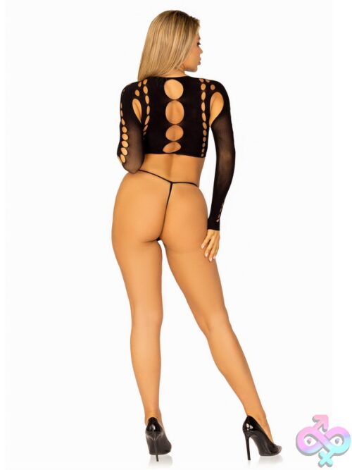2 Piece Seamless Cut Out Long Sleeved Crop Top And G String Panty