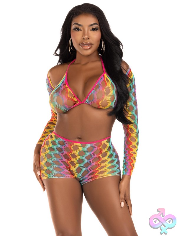 Discreet-Toys-Leg-Avenue-Lingerie-81661_001_101 Net Bra 3-Piece Rainbow Set With Shrug And Boy Shorts By Leg Avenue