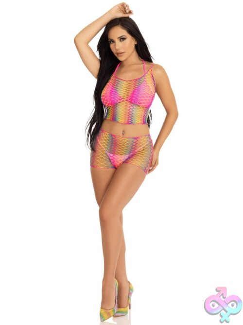 2 Piece Ombre Rainbow Twist Net Tank Top And Boy Shorts