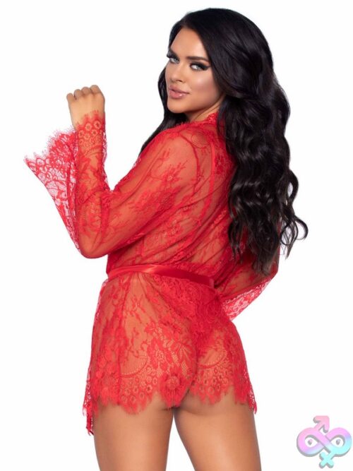 3 Piece Floral Lace Teddy Thong Back Lace Robe Scalloped Trim And Satin Tie