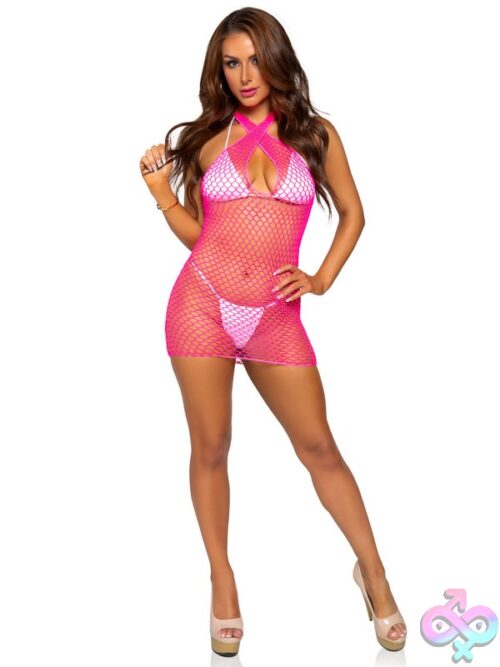 Woven Net Twist Halter Mini Dress
