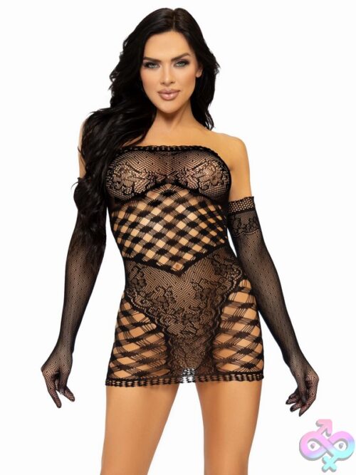 2 Piece Hardcore Net And Lace Tube Dress And Long Gloves