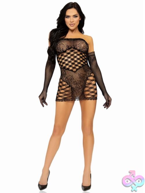 2 Piece Hardcore Net And Lace Tube Dress And Long Gloves