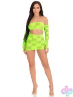 3 Piece Checkerboard Net and Opaque Bandeau Mini Skirt and Arm Warmers
