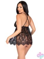 2 Piece Floral Lace Babydoll Eyelash Lace Scalloped Hem Adjustable Cross Over Straps and G String Panty