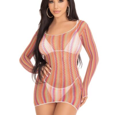 Zigzag Net Long Sleeved Mini Dress Zigzag Rainbow Net Long Sleeved Mini Dress by Leg Avenue