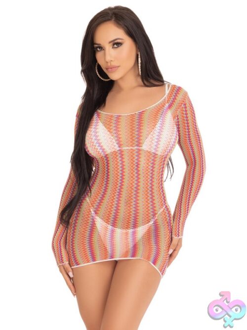 Zigzag Rainbow Net Long Sleeved Mini Dress