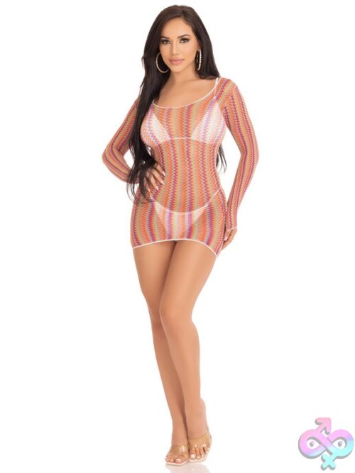 Zigzag Rainbow Net Long Sleeved Mini Dress