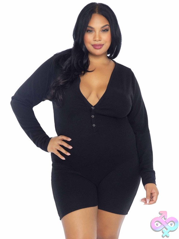 Discreet-Toys-Leg-Avenue-Lingerie-86649X_001_001 Back Flap Plus Size Brushed Rib Romper Long Johns Cheeky Snap Closure By Leg Avenue