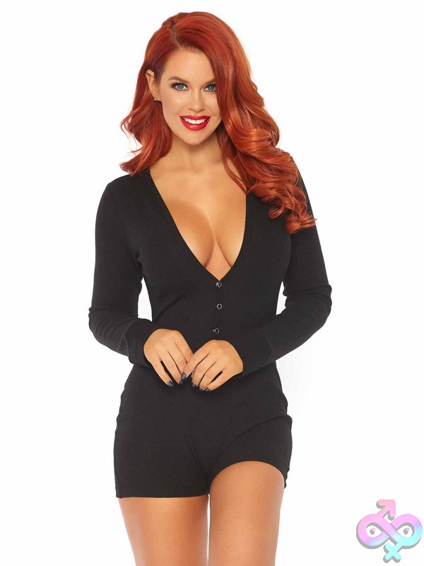 Discreet-Toys-Leg-Avenue-Lingerie-86649_001_001 Brushed Rib Romper Long Johns Cheeky Snap Closure Back Flap By Leg Avenue
