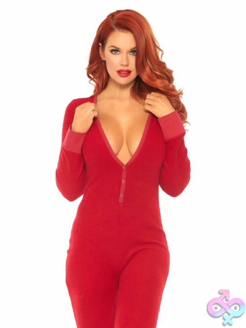 Cozy Brushed Rib Long Johns Cheeky Snap Closure Back Flap