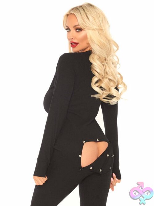 Cozy Brushed Rib Long Johns Cheeky Snap Closure Back Flap