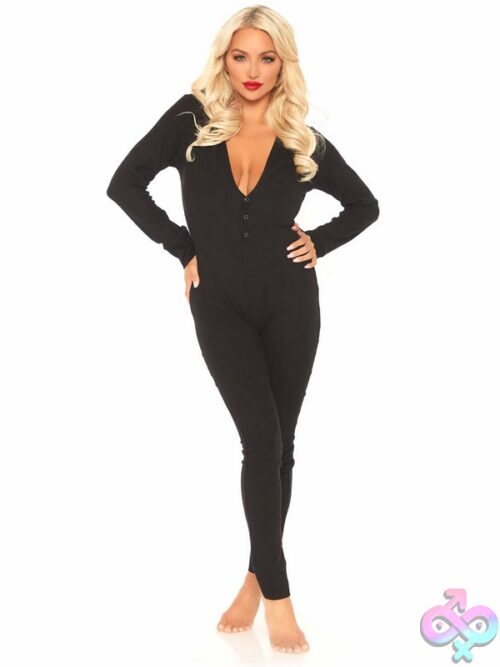 Cozy Brushed Rib Long Johns Cheeky Snap Closure Back Flap