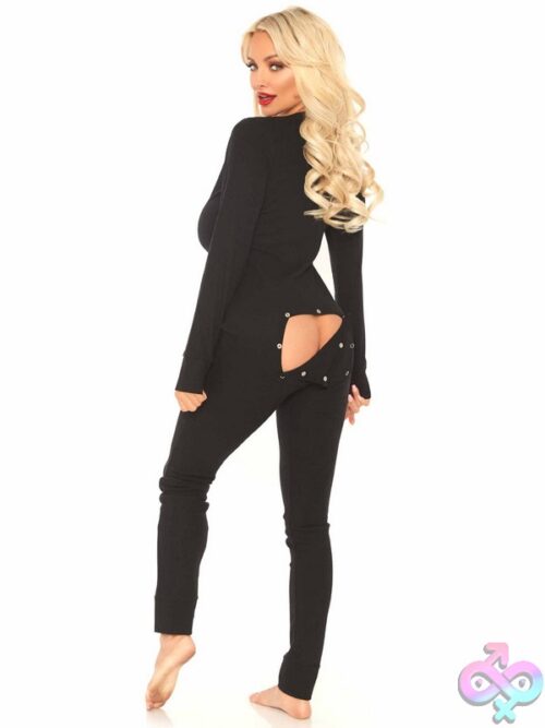 Cozy Brushed Rib Long Johns Cheeky Snap Closure Back Flap