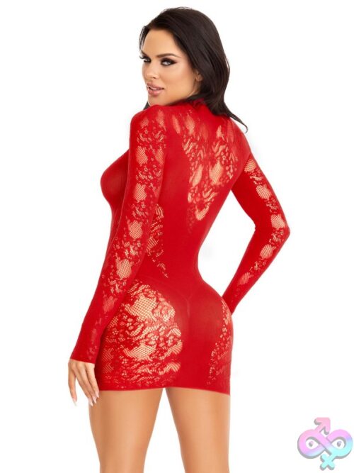 Lace Mini Dress Opaque Panel Detailing And Gloved Sleeves