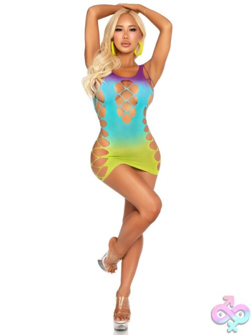 Seamless Ombre Faux Lace Up Mini Dress