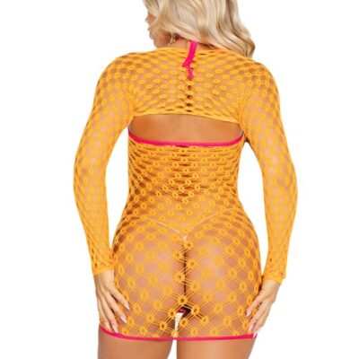 2 Piece Eyelet Net Mini Dress Tie Front Keyhole Detail and Shrug
