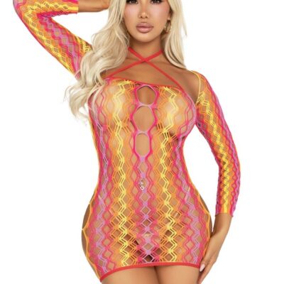 Mini Dress Keyhole Detail and Shrug 2 Piece Zig Zag Net Twist Halter by Leg Avenue