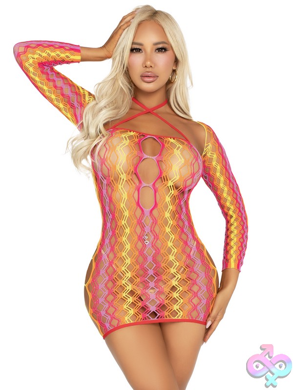 Discreet-Toys-Leg-Avenue-Lingerie-87255_001_101 Mini Dress Keyhole Detail And Shrug 2 Piece Zig Zag Net Twist Halter By Leg Avenue