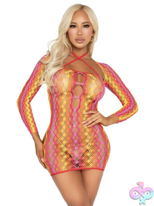 2 Piece Zig Zag Net Twist Halter Mini Dress Keyhole Detail And Shrug