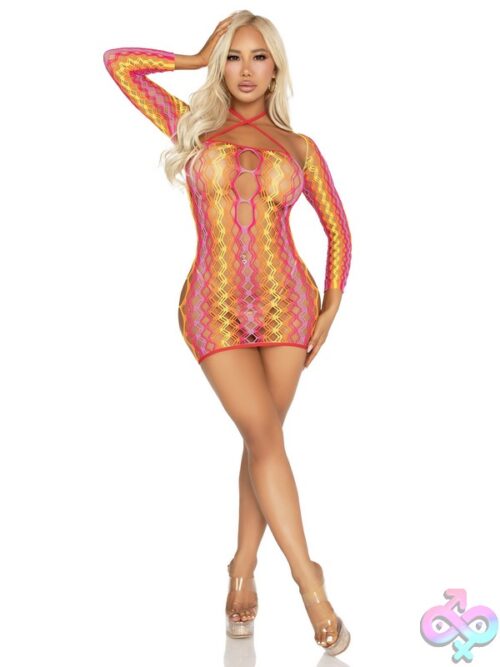 2 Piece Zig Zag Net Twist Halter Mini Dress Keyhole Detail And Shrug