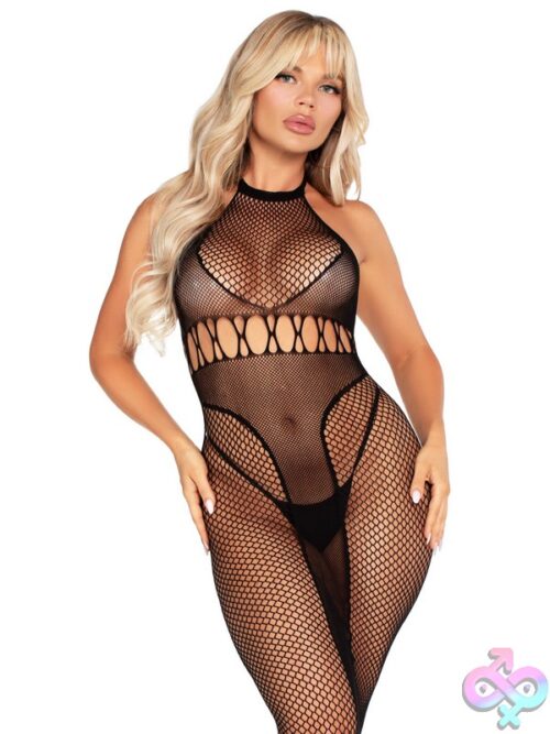 Halter Dual Net Backless Dress Cut Out Detail