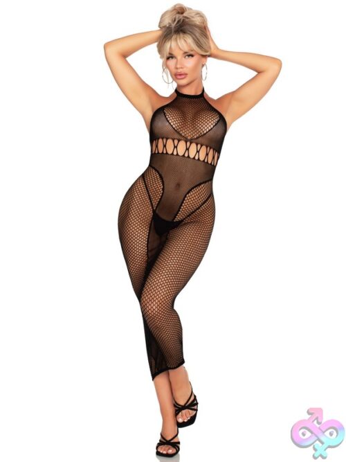 Halter Dual Net Backless Dress Cut Out Detail
