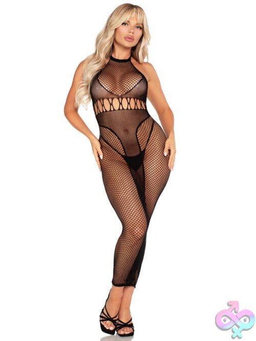 Halter Dual Net Backless Dress Cut Out Detail