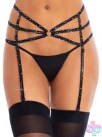 Strappy Elastic Rhinestone Garter Belt O Ring Detail by Leg Avenue