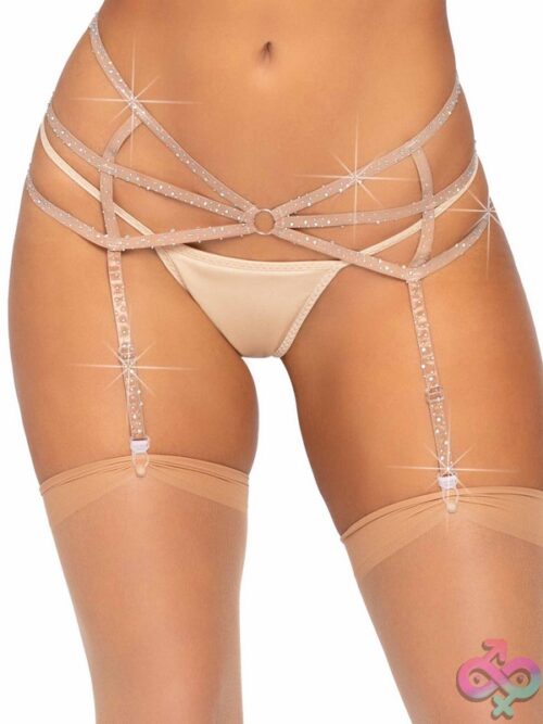 Strappy Elastic Rhinestone Garter Belt O Ring Detail