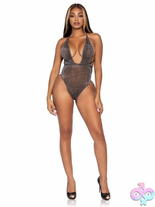 Shimmer Sheer Rhinestone Thong Back Teddy Convertible Wrap Around Straps