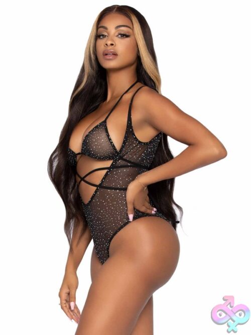 2 Piece Rhinestone Mesh Wrap Around Bikini Top And Suspender Bodysuit