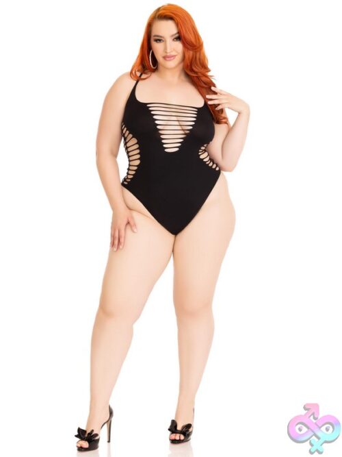 Plus Size Seamless Shredded Racer Back Thong Bodysuit