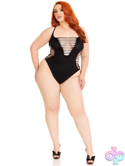 Plus Size Seamless Shredded Racer Back Thong Bodysuit